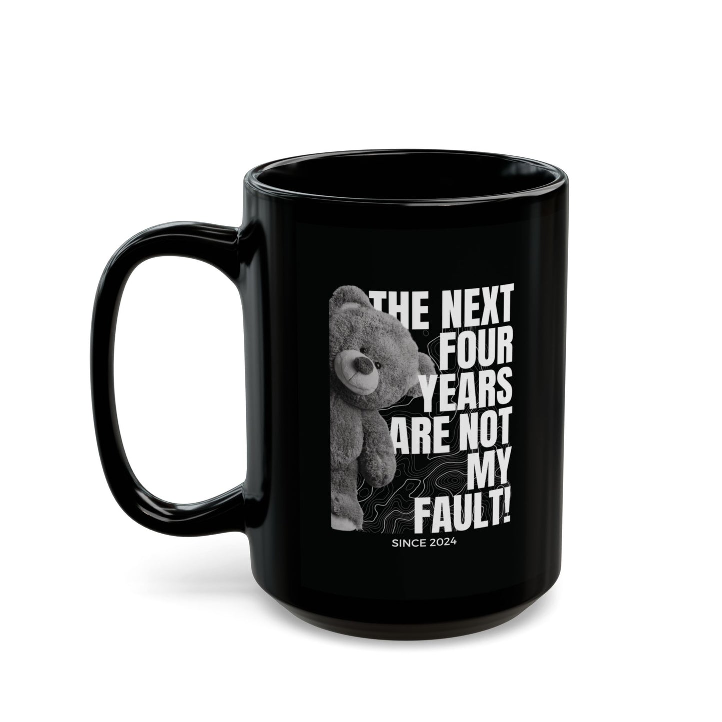 "Not My Fault!" Angry Bear – Black Ceramic Mug (15oz)