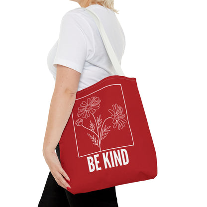 "Be Kind" Minimalist Floral Tote Bag – 3 Sizes - Red