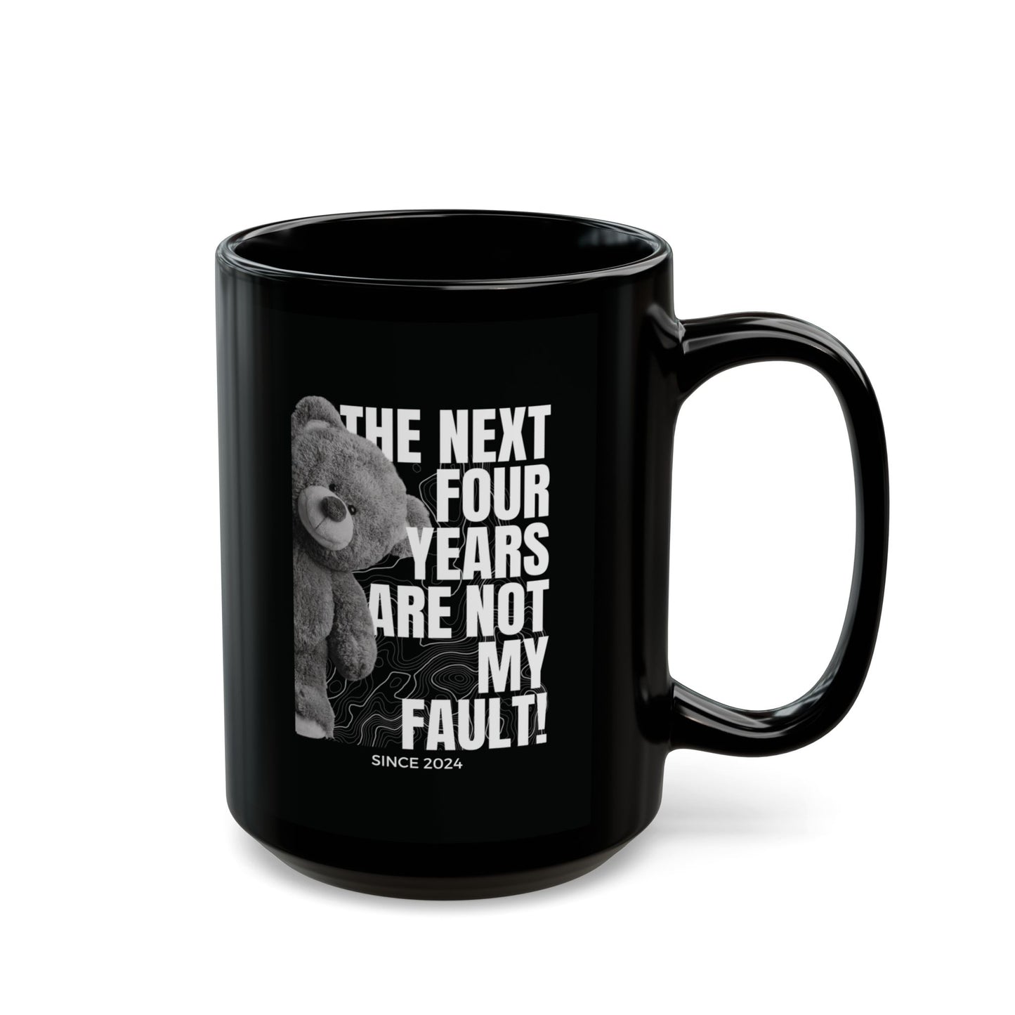 "Not My Fault!" Angry Bear – Black Ceramic Mug (15oz)