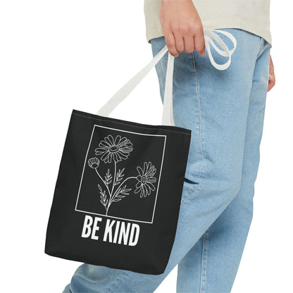 "Be Kind" Minimalist Floral Tote Bag - 3 Sizes - Black
