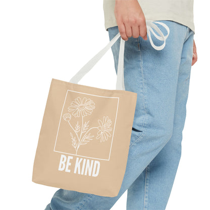 "Be Kind" Minimalist Floral Tote Bag – 3 Sizes - Beige