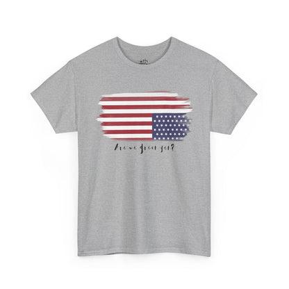 "Are We Great Yet?" Patriotic Unisex Cotton T-Shirt – Available in 6 Colors