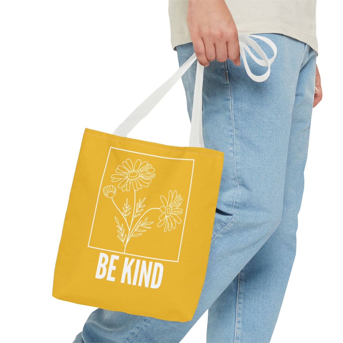 "Be Kind" Minimalist Floral Tote Bag – 3 Sizes - Yellow