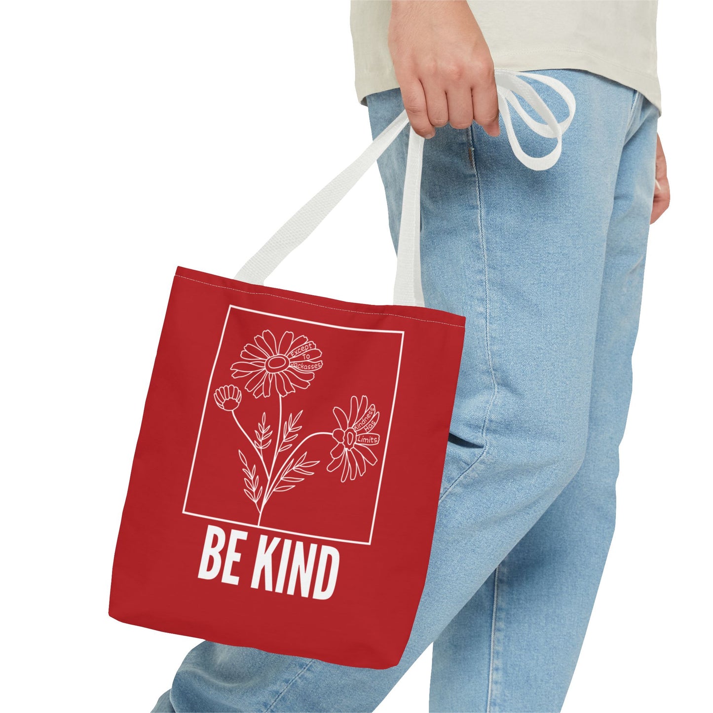 "Be Kind" Minimalist Floral Tote Bag – 3 Sizes - Red