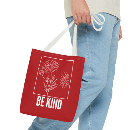 "Be Kind" Minimalist Floral Tote Bag – 3 Sizes - Red