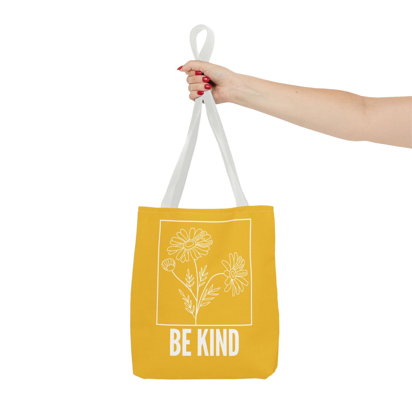 "Be Kind" Minimalist Floral Tote Bag – 3 Sizes - Yellow