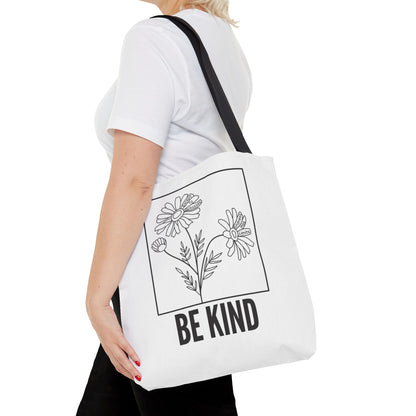 "Be Kind" Minimalist Floral Tote Bag – White - 3 Sizes - White
