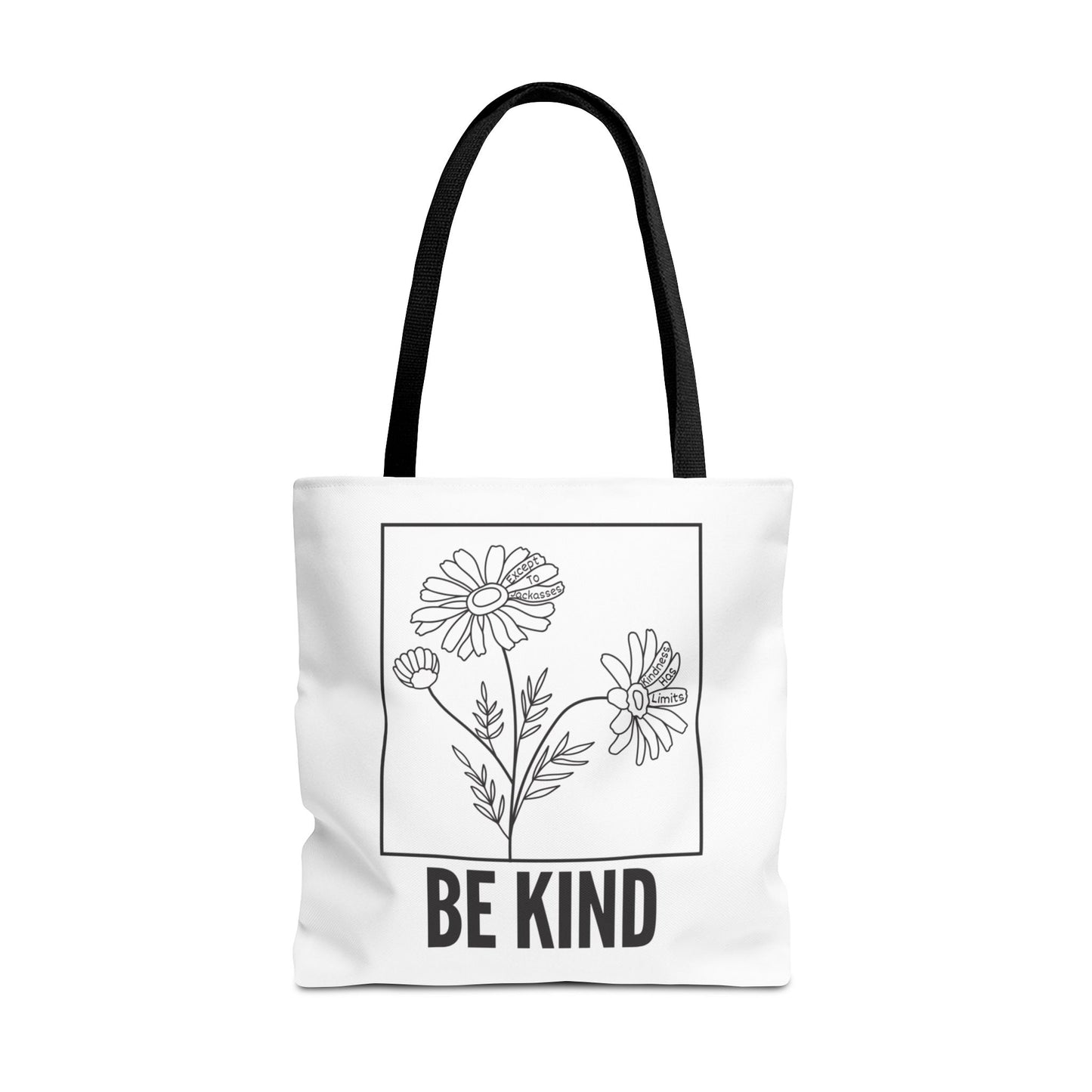 "Be Kind" Minimalist Floral Tote Bag – White - 3 Sizes - White