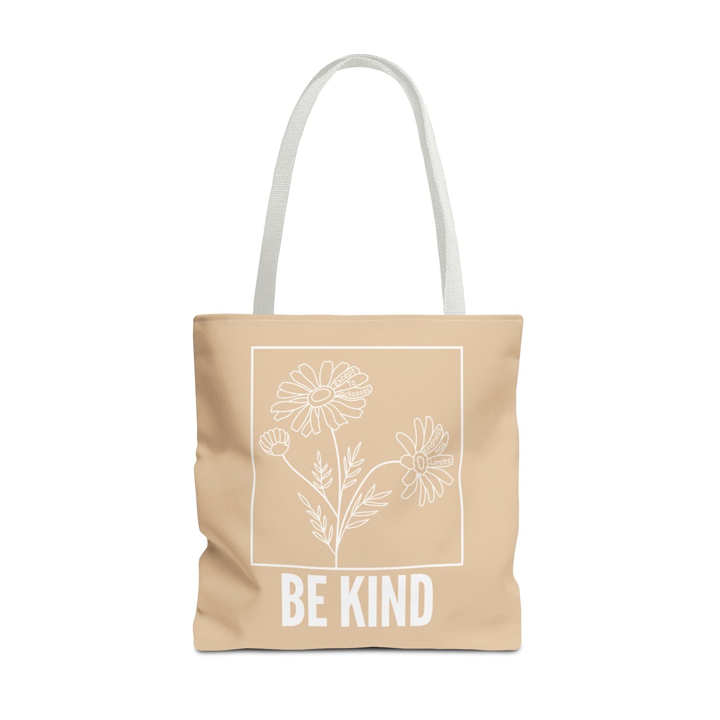 "Be Kind" Minimalist Floral Tote Bag – 3 Sizes - Beige