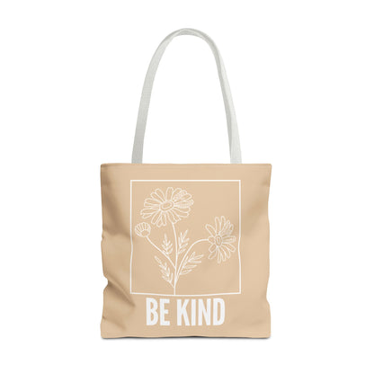 "Be Kind" Minimalist Floral Tote Bag – 3 Sizes - Beige