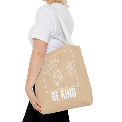 "Be Kind" Minimalist Floral Tote Bag – 3 Sizes - Beige