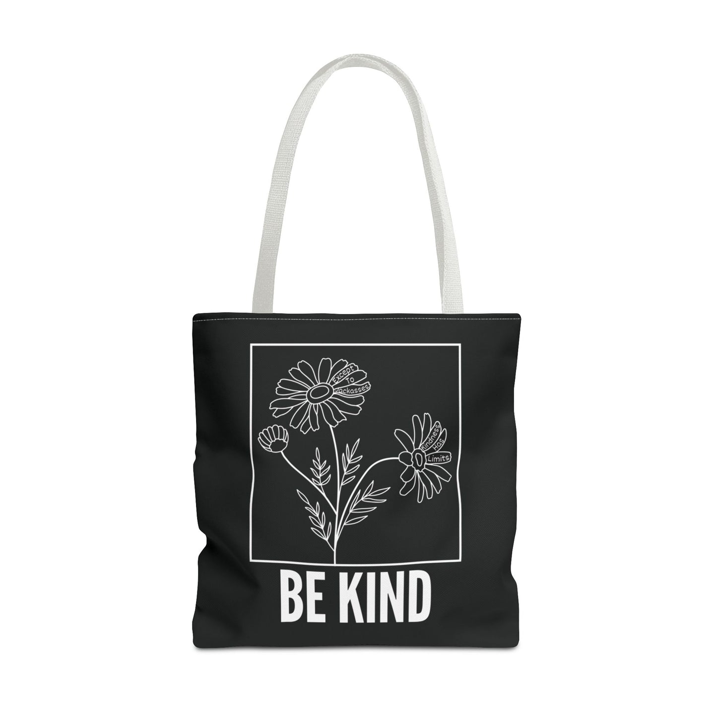 "Be Kind" Minimalist Floral Tote Bag - 3 Sizes - Black