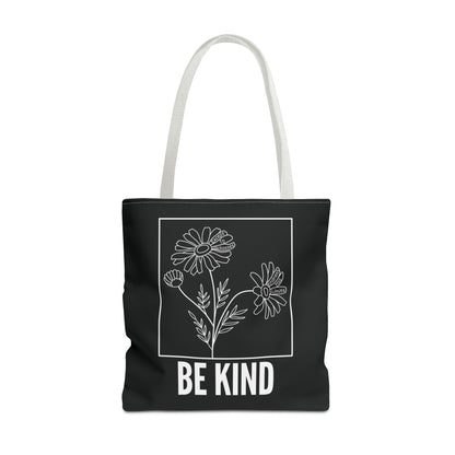 "Be Kind" Minimalist Floral Tote Bag - 3 Sizes - Black
