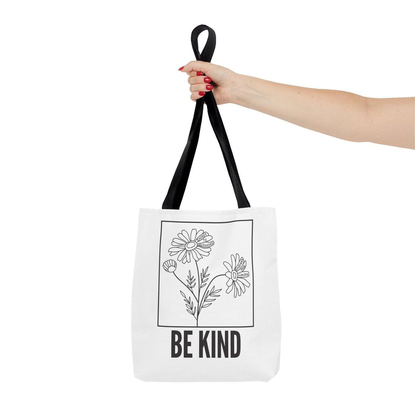 "Be Kind" Minimalist Floral Tote Bag – White - 3 Sizes - White