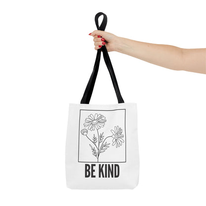 "Be Kind" Minimalist Floral Tote Bag – White - 3 Sizes - White
