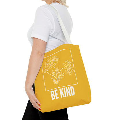 "Be Kind" Minimalist Floral Tote Bag – 3 Sizes - Yellow