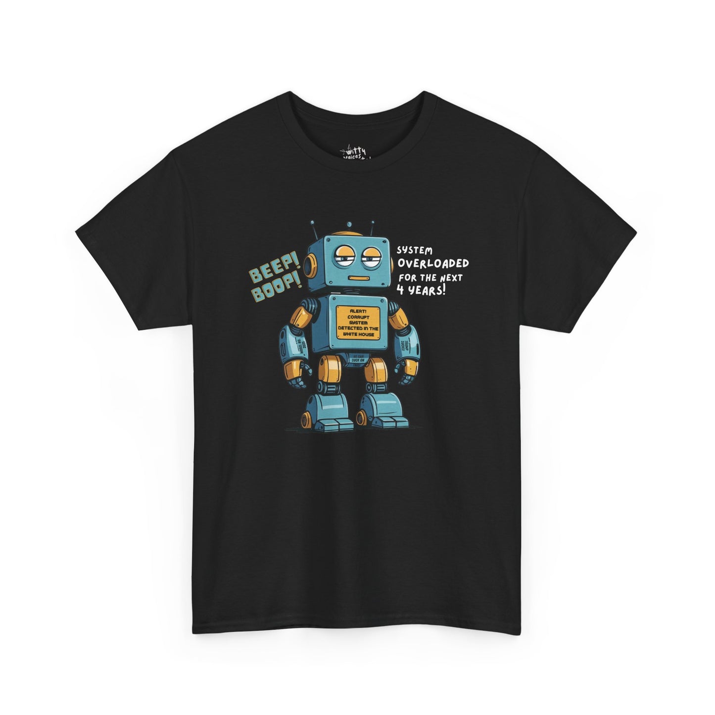 "System Overloaded!" Anti-Corruption Robot Unisex Cotton T-Shirt - Available in 7 Colors