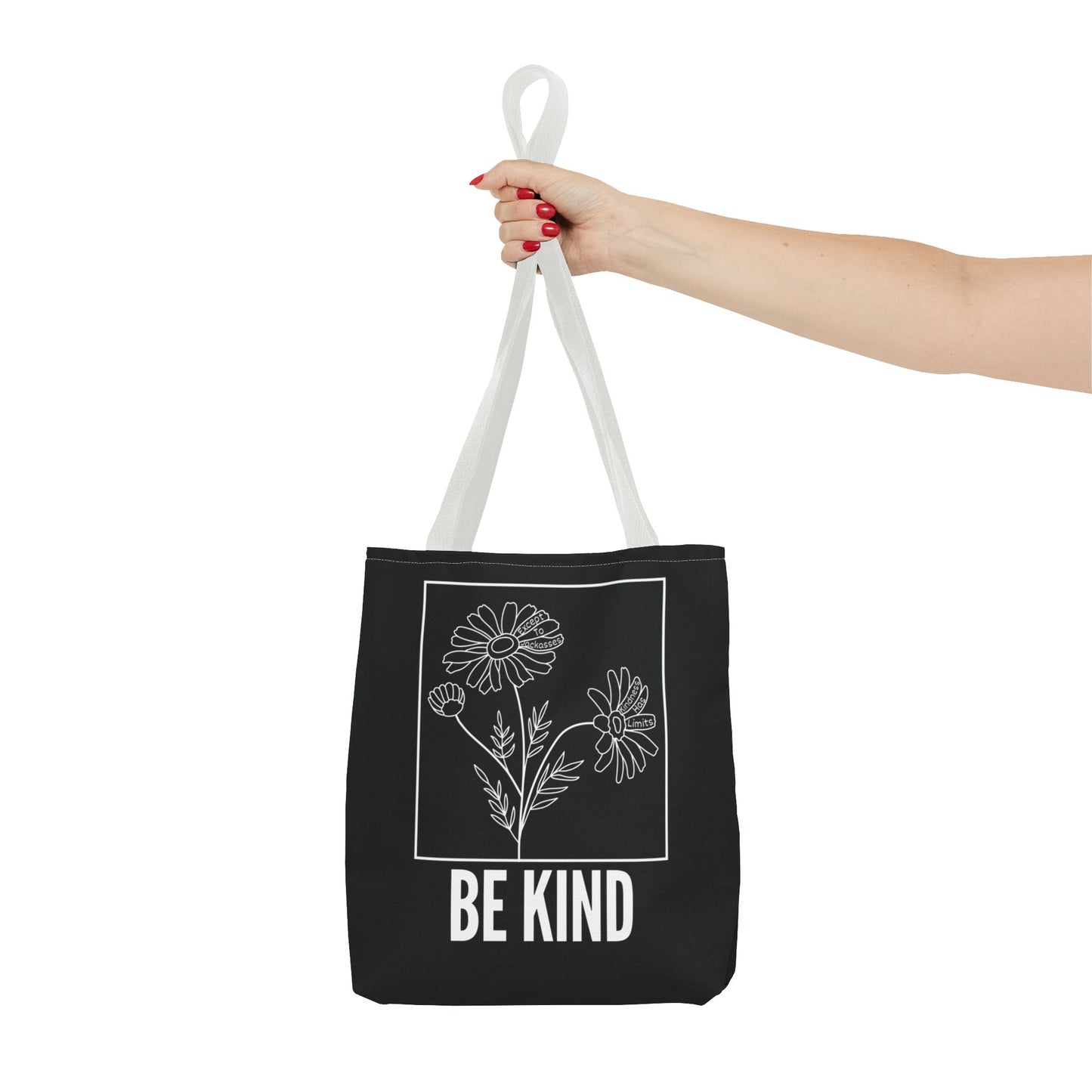 "Be Kind" Minimalist Floral Tote Bag - 3 Sizes - Black