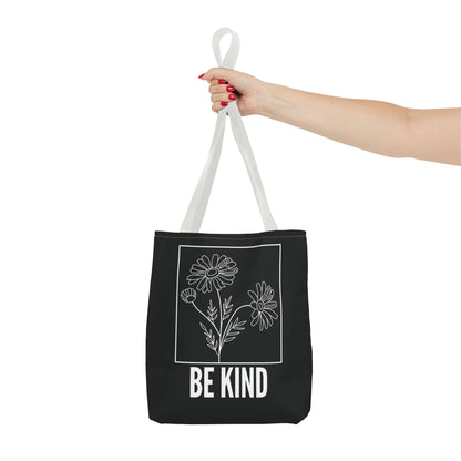 "Be Kind" Minimalist Floral Tote Bag - 3 Sizes - Black