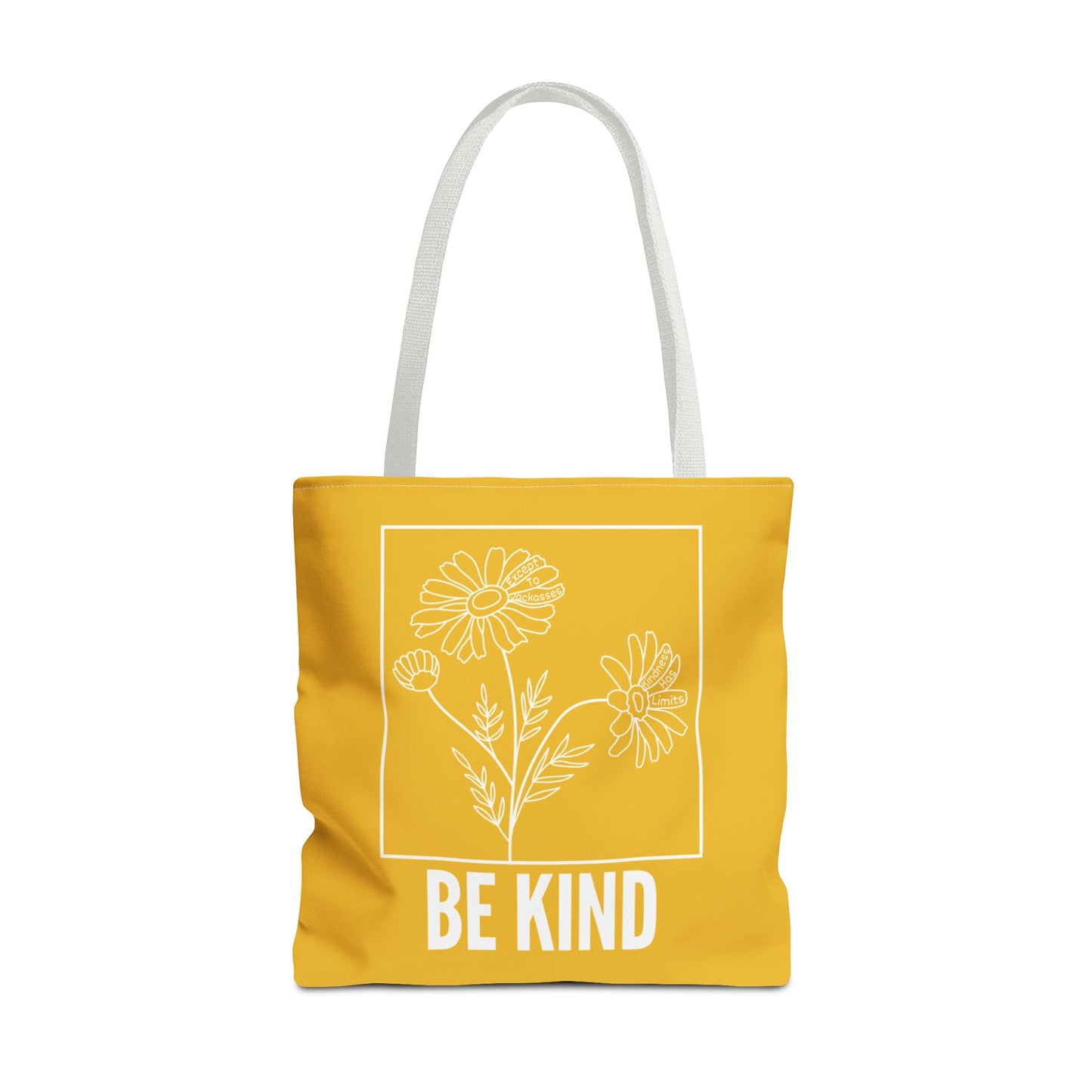 "Be Kind" Minimalist Floral Tote Bag – 3 Sizes - Yellow