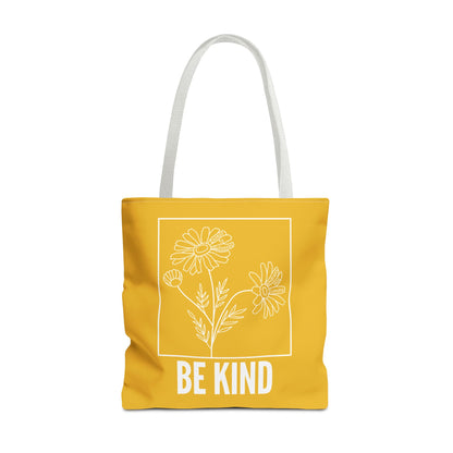 "Be Kind" Minimalist Floral Tote Bag – 3 Sizes - Yellow