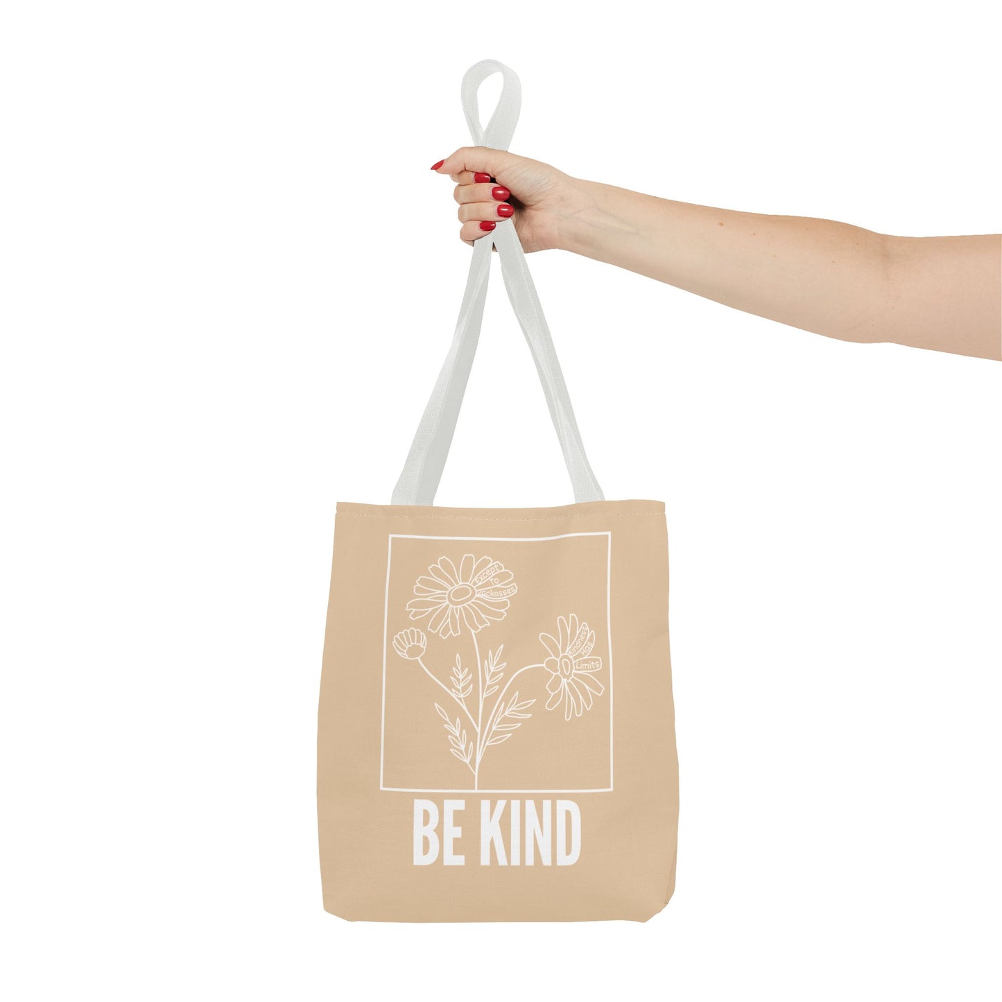 "Be Kind" Minimalist Floral Tote Bag – 3 Sizes - Beige