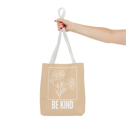 "Be Kind" Minimalist Floral Tote Bag – 3 Sizes - Beige
