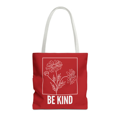 "Be Kind" Minimalist Floral Tote Bag – 3 Sizes - Red