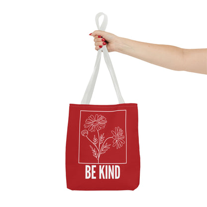 "Be Kind" Minimalist Floral Tote Bag – 3 Sizes - Red